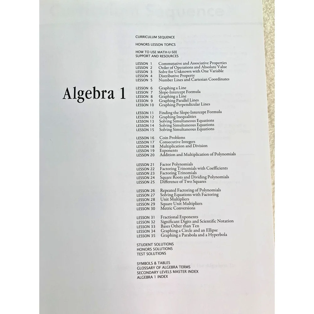 Math U See Algebra 1 Instruction Manual and SOME Tests SEE PICTURES
